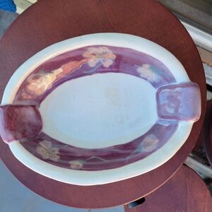 MCM Floral Oval Signed Dish Or Ashtray